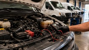 Fleet starter maintenance in Tucson with electrical testing on a commercial delivery van