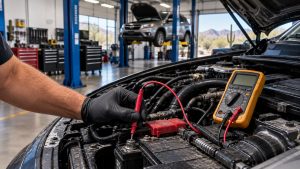 Tucson starter inspection using a multimeter before a Mount Lemmon road trip